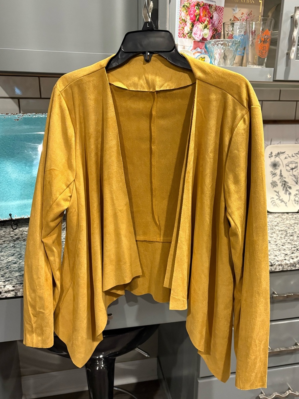 Faux Suede Mustard Yellow Open-Front Women's Jacket